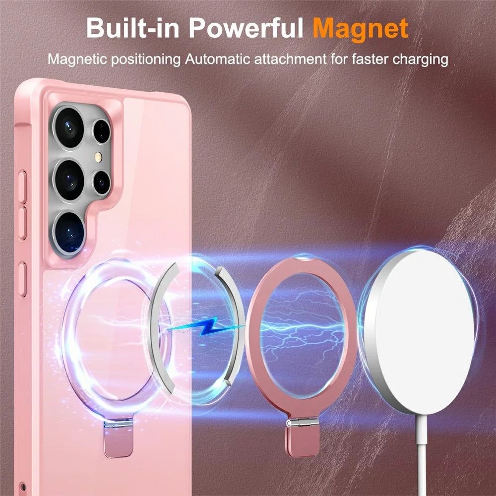 For Samsung Galaxy S26 Ultra Magnetic Case Ring Holder Kickstand TPU + PC Phone Cover - Pink - 3