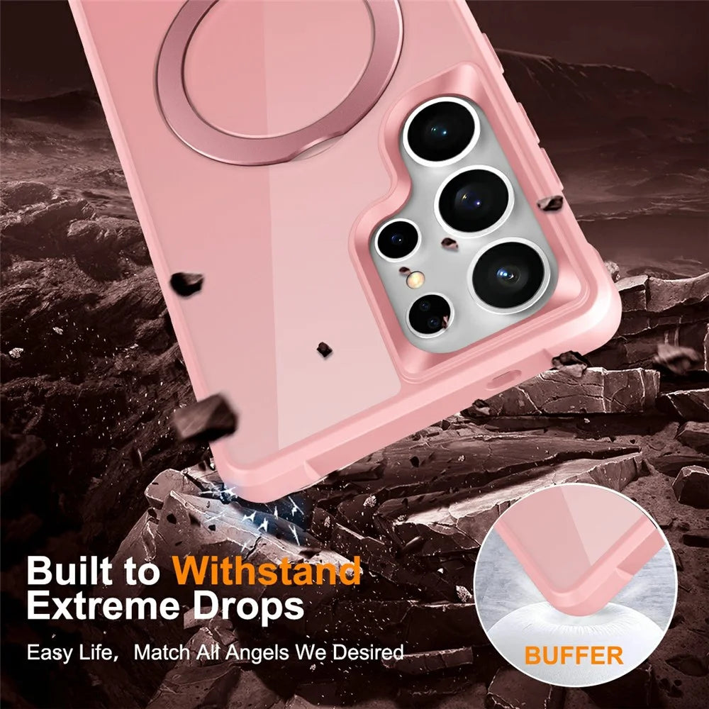For Samsung Galaxy S26 Ultra Magnetic Case Ring Holder Kickstand TPU + PC Phone Cover - Pink - 6