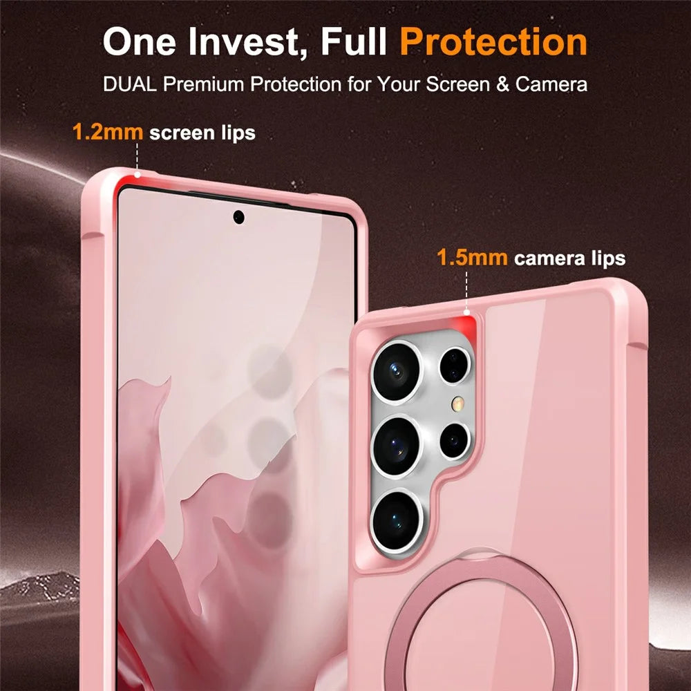 For Samsung Galaxy S26 Ultra Magnetic Case Ring Holder Kickstand TPU + PC Phone Cover - Pink - 7
