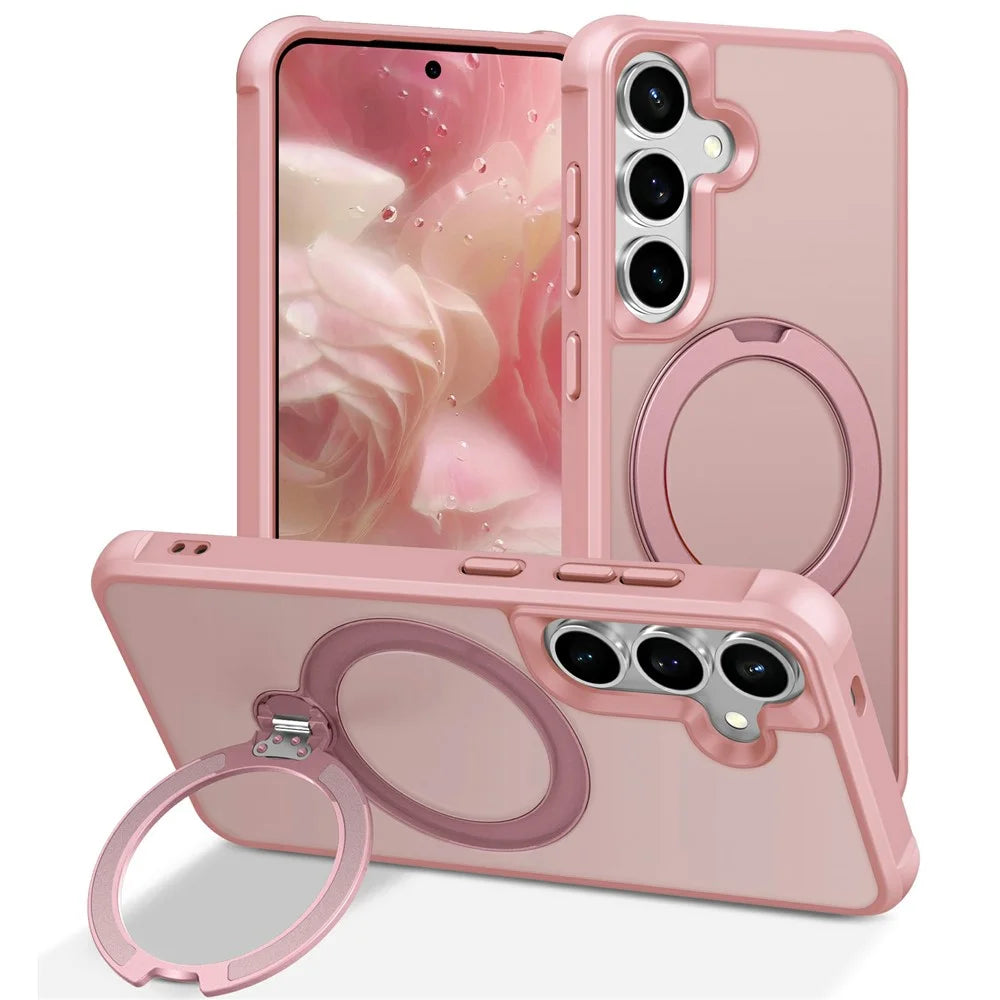 For Samsung Galaxy S26+ Magnetic Case Kickstand TPU PC Shockproof Phone Back Cover - Pink - 1