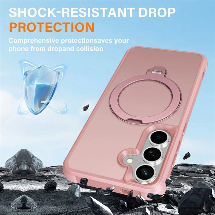 For Samsung Galaxy S26+ Magnetic Case Kickstand TPU PC Shockproof Phone Back Cover - Pink - 4