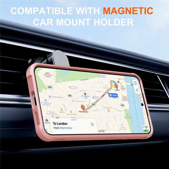 For Samsung Galaxy S26+ Magnetic Case Kickstand TPU PC Shockproof Phone Back Cover - Pink - 5