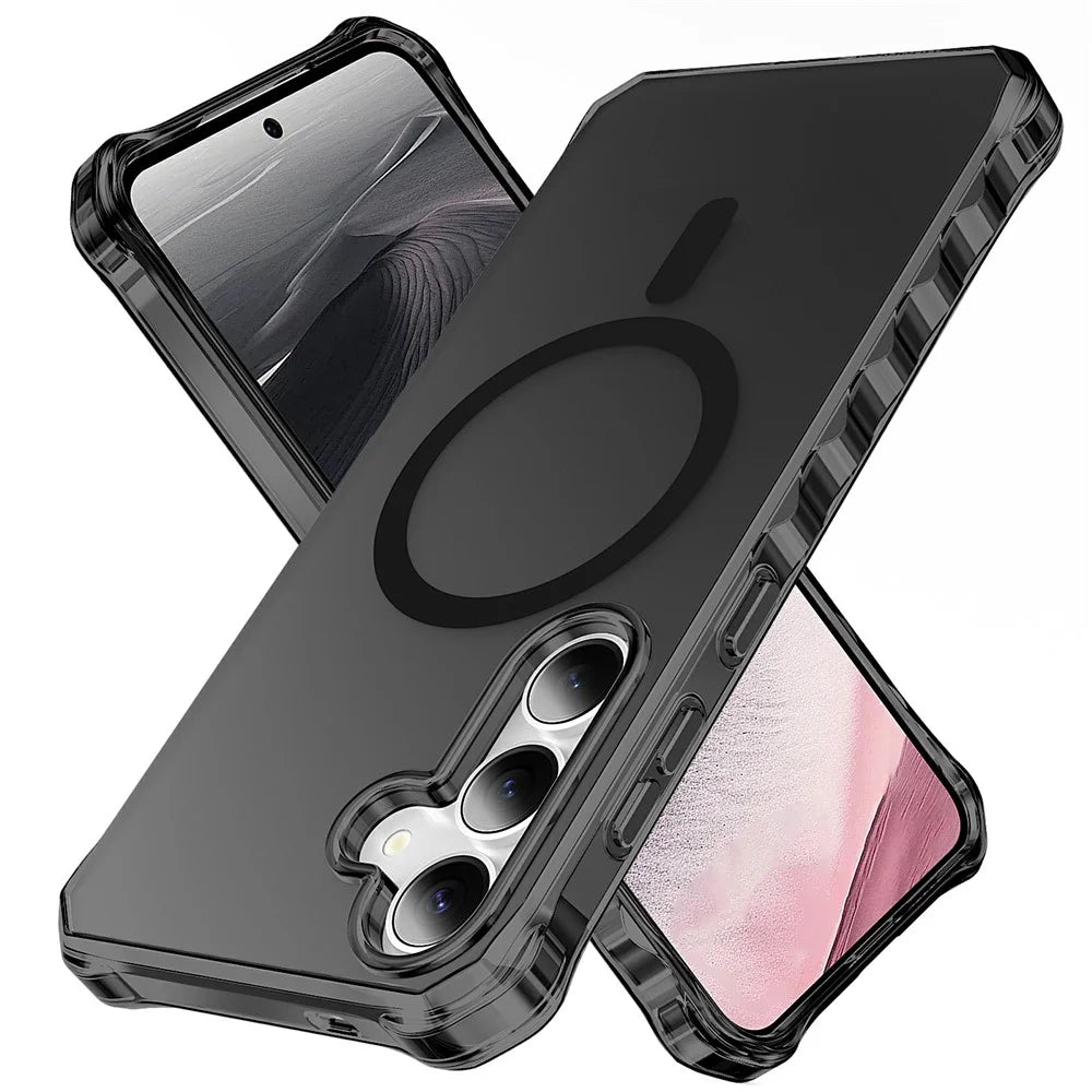 For Samsung Galaxy S26+ Magnetic Case Small Wavy Edge PC + TPU Phone Cover - Black - 1