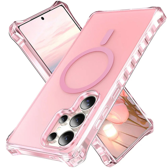 For Samsung Galaxy S26 Ultra Magnetic Case Small Wavy Edge PC + TPU Phone Cover - Pink - 1
