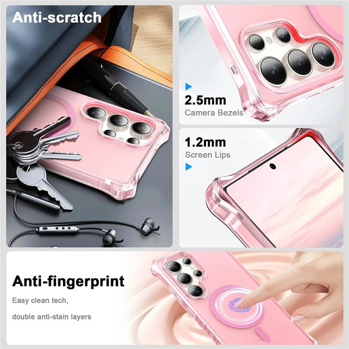 For Samsung Galaxy S26 Ultra Magnetic Case Small Wavy Edge PC + TPU Phone Cover - Pink - 4