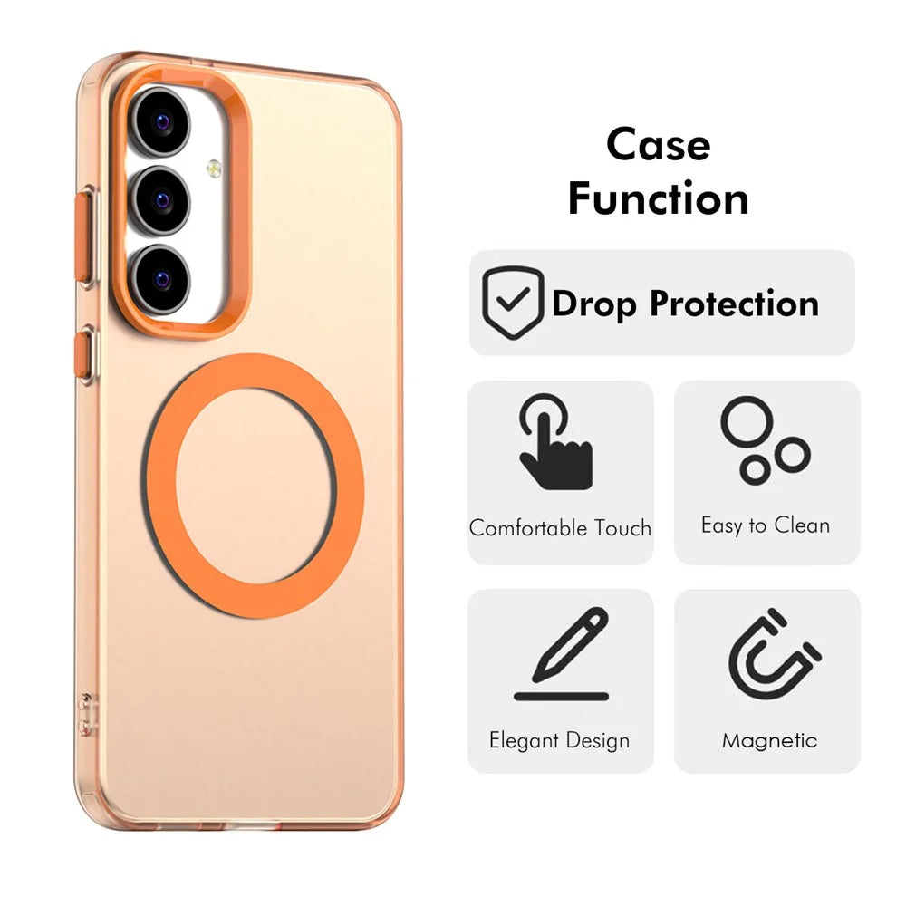 ENKAY HAT PRINCE For Samsung Galaxy S25 Case with 0.18mm High Aluminium-silicon Glass Film PC TPU Magnetic Back Cover - Orange - 2
