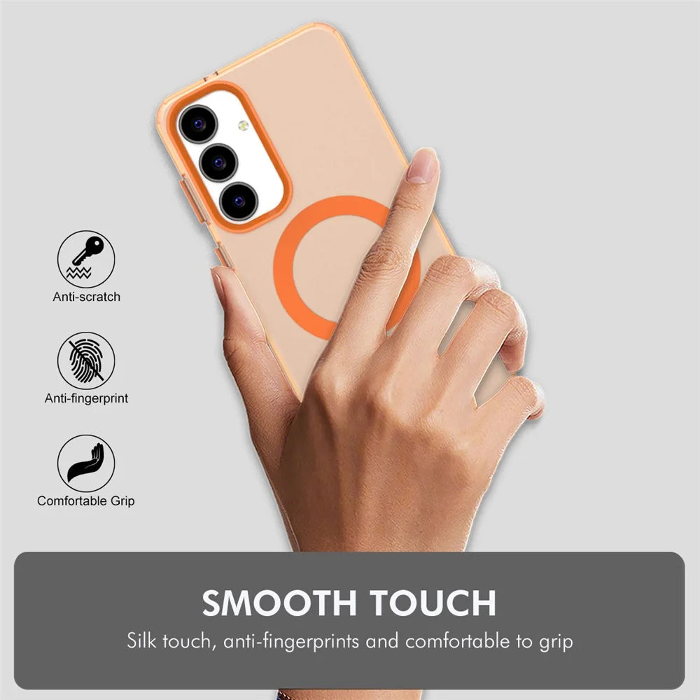 ENKAY HAT PRINCE For Samsung Galaxy S24 Case with 0.18mm High Aluminium-silicon Glass Film PC TPU Magnetic Back Cover - Orange - 6