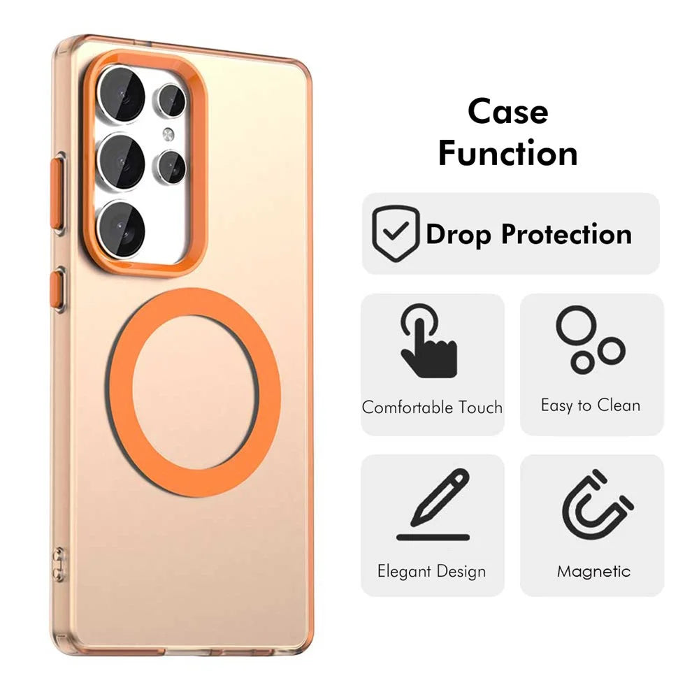 ENKAY HAT PRINCE For Samsung Galaxy S24 Ultra Case with 0.18mm High Aluminium-silicon Glass Film PC TPU Magnetic Back Cover - Orange - 2