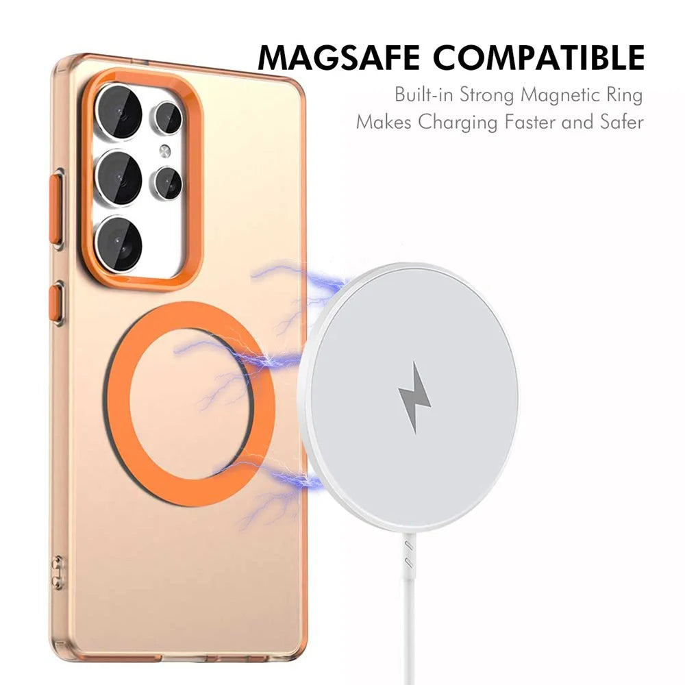 ENKAY HAT PRINCE For Samsung Galaxy S24 Ultra Case with 0.18mm High Aluminium-silicon Glass Film PC TPU Magnetic Back Cover - Orange - 3