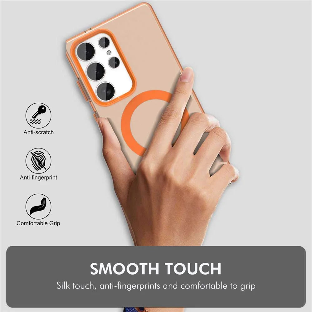 ENKAY HAT PRINCE For Samsung Galaxy S24 Ultra Case with 0.18mm High Aluminium-silicon Glass Film PC TPU Magnetic Back Cover - Orange - 6