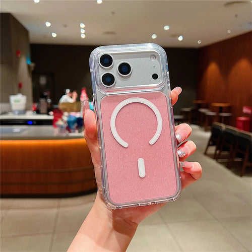 For iPhone 18 Pro Max / 17 Pro Max Case Compatible with MagSafe Clear Glitter Shockproof TPU Acrylic Phone Cover - Pink - 1