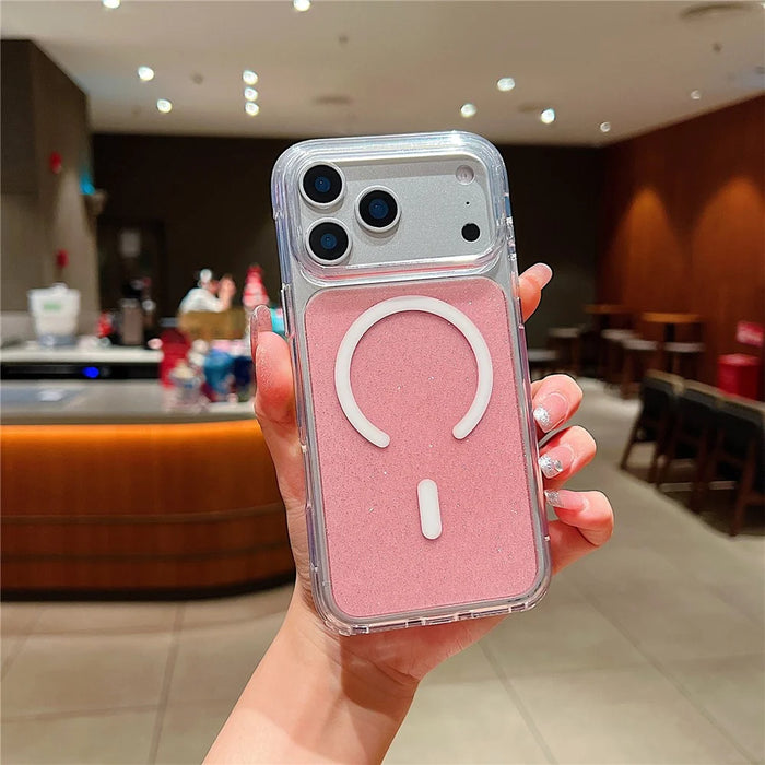 For iPhone 18 Pro Max / 17 Pro Max Case Compatible with MagSafe Clear Glitter Shockproof TPU Acrylic Phone Cover - Pink - 1