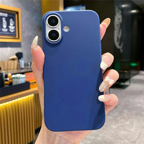 For iPhone 16 TPU Phone Case Matte Anti-Fingerprint Protective Cover - Dark Blue - 1