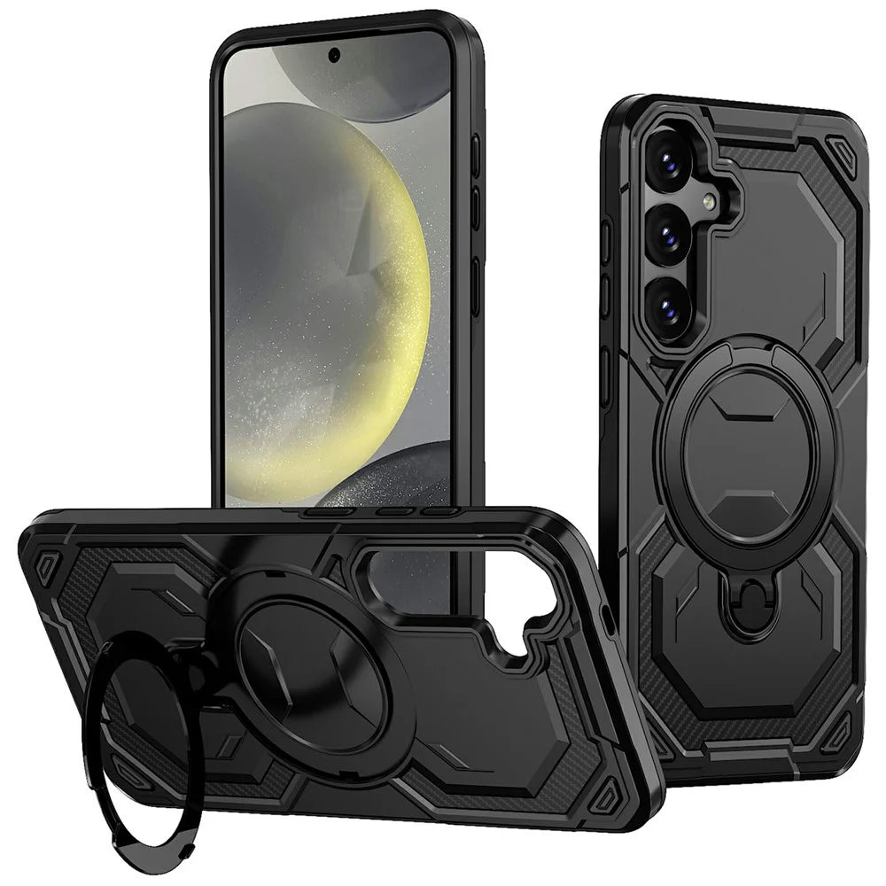 For Samsung Galaxy S26 Magnetic Case Ring Kickstand PC + TPU Hybrid Phone Cover - Black - 1