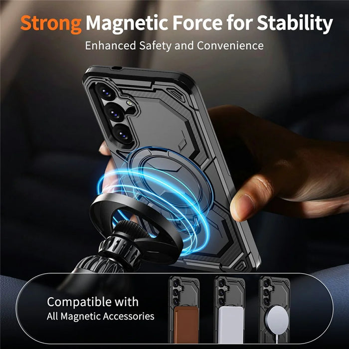 For Samsung Galaxy S26 Magnetic Case Ring Kickstand PC + TPU Hybrid Phone Cover - Black - 6