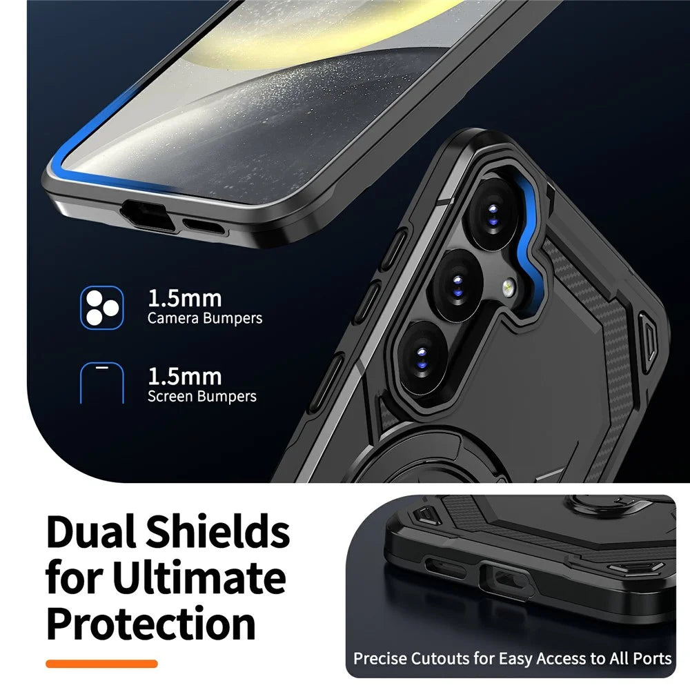 For Samsung Galaxy A18 5G /  A17 4G  /  A17 5G Magnetic Case Ring Kickstand PC + TPU Hybrid Phone Cover - Black - 7