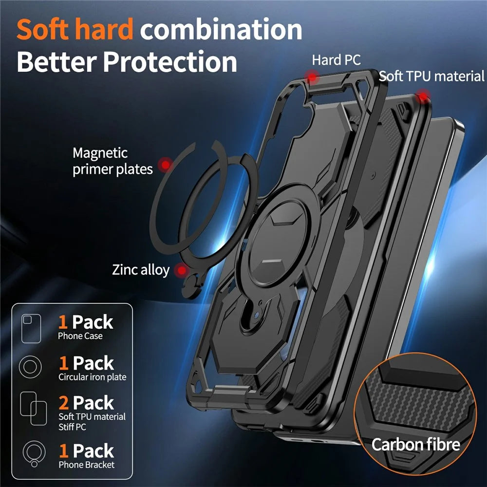 For Samsung Galaxy A57 5G Magnetic Case Ring Kickstand PC + TPU Hybrid Phone Cover - Black - 2