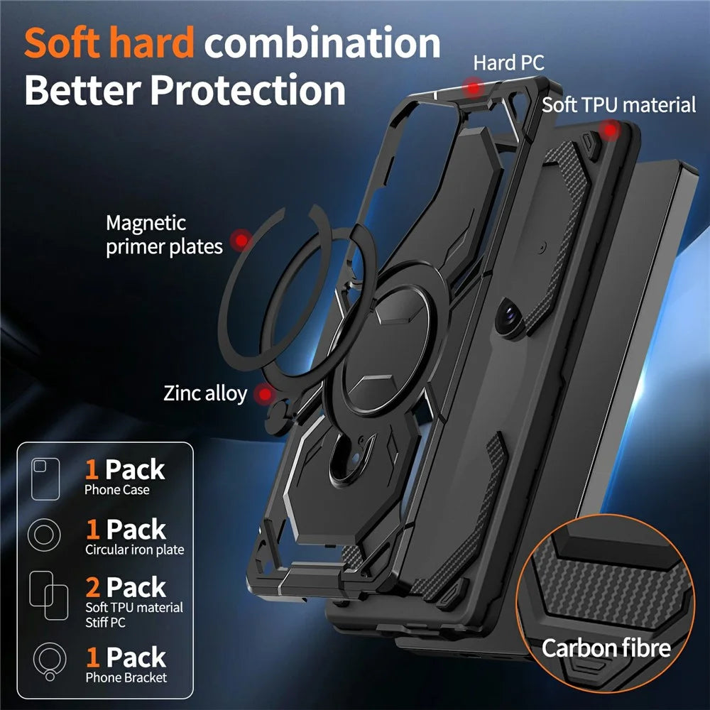 For Samsung Galaxy S26 Ultra Magnetic Case Ring Kickstand PC + TPU Hybrid Phone Cover - Black - 2