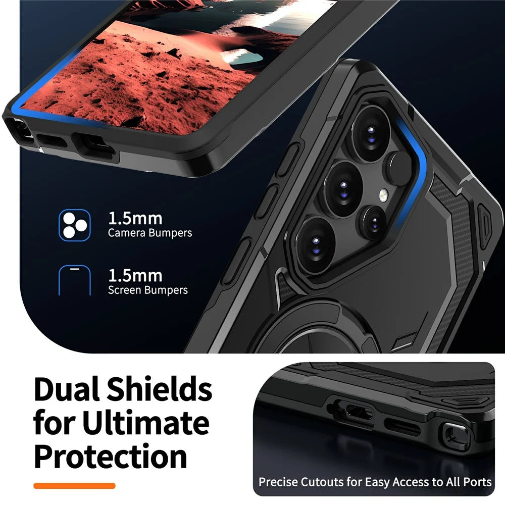 For Samsung Galaxy S26 Ultra Magnetic Case Ring Kickstand PC + TPU Hybrid Phone Cover - Black - 7