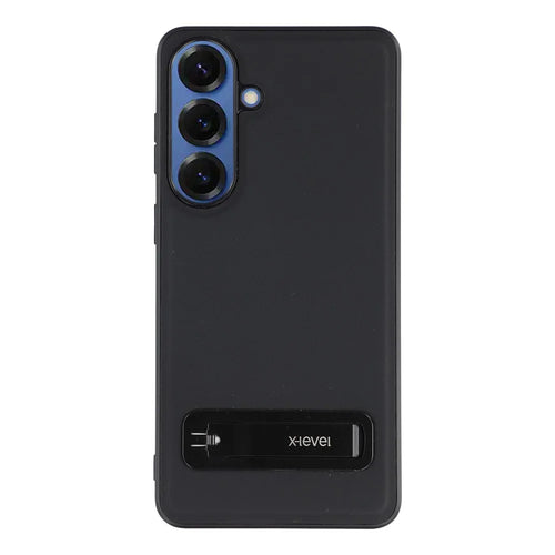 X-LEVEL For Samsung Galaxy S26+ Case Leather Coated PC TPU Phone Back Cover with Metal Kickstand - Black - 1