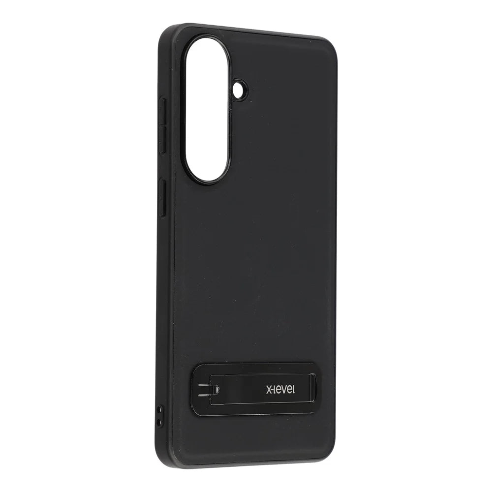 X-LEVEL For Samsung Galaxy S26+ Case Leather Coated PC TPU Phone Back Cover with Metal Kickstand - Black - 2