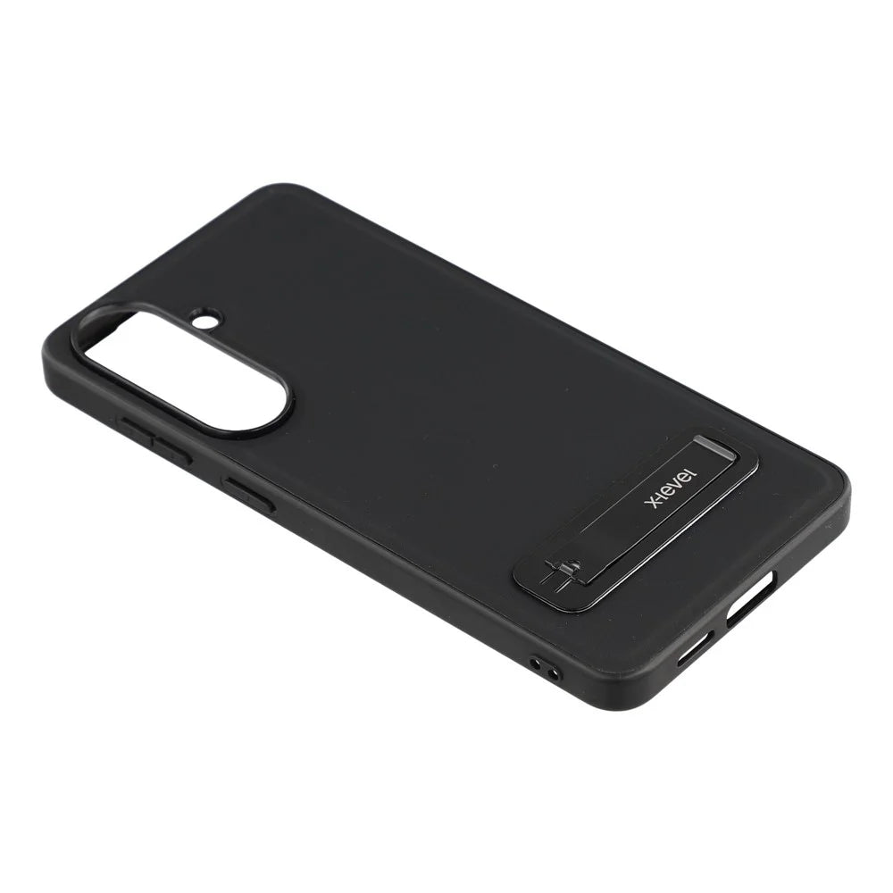 X-LEVEL For Samsung Galaxy S26+ Case Leather Coated PC TPU Phone Back Cover with Metal Kickstand - Black - 4