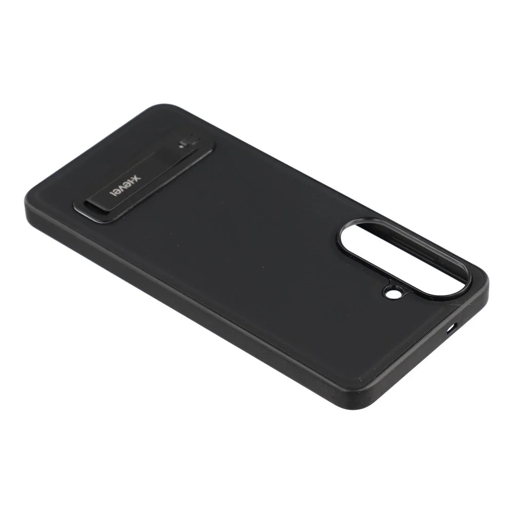 X-LEVEL For Samsung Galaxy S26+ Case Leather Coated PC TPU Phone Back Cover with Metal Kickstand - Black - 5
