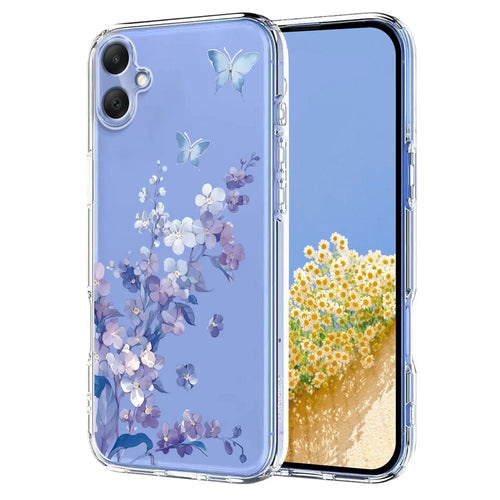 For Samsung Galaxy A08 5G / A08 4G / A07 4G Case Butterfly Floral Pattern Printing TPU Phone Back Cover - Violets - 1