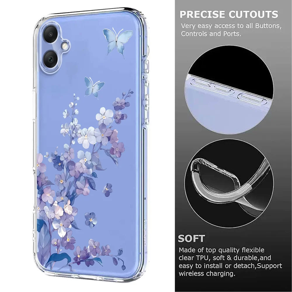 For Samsung Galaxy A06 4G / Galaxy A06 5G Case Butterfly Floral Pattern Printing TPU Phone Back Cover - Violets - 6
