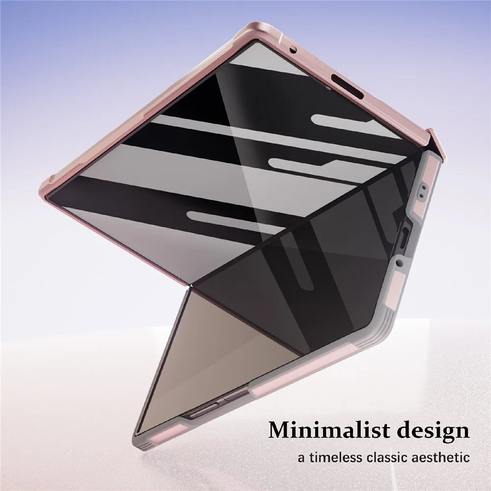 For Samsung Galaxy Z Fold7 5G Case Rotating Ring Kickstand Electroplated PC TPU Phone Cover with Tempered Glass Film - Pink - 2