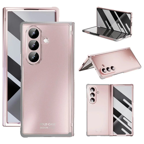 For Samsung Galaxy Z Fold7 5G Case Electroplated PC TPU Phone Cover with Tempered Glass Film - Pink - 1