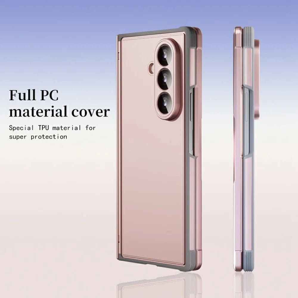 For Samsung Galaxy Z Fold7 5G Case Electroplated PC TPU Phone Cover with Tempered Glass Film - Pink - 4