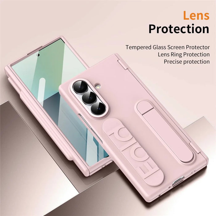 For Samsung Galaxy Z Fold7 5G Case Kickstand Dual Hinge PC Phone Cover with Tempered Glass Film / Stylus - Pink - 2