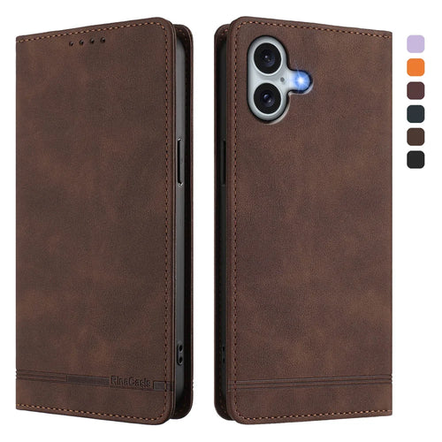 For iPhone 16 Plus Case RINACASIS RC23 RFID Blocking Wallet Stand PU Leather Phone Cover - Brown - 1