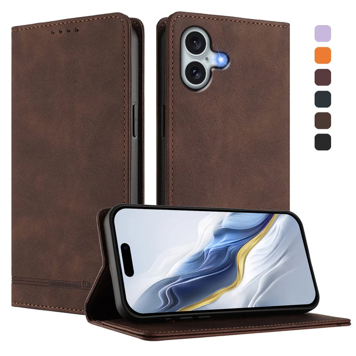 For iPhone 16 Plus Case RINACASIS RC23 RFID Blocking Wallet Stand PU Leather Phone Cover - Brown - 2