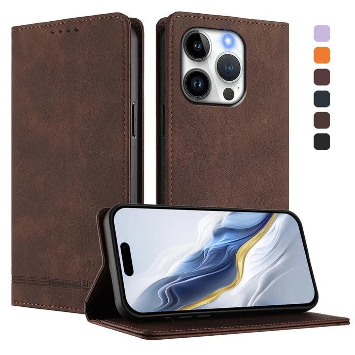 For iPhone 15 Pro Case RINACASIS RC23 RFID Blocking Wallet Stand PU Leather Phone Cover - Brown - 2
