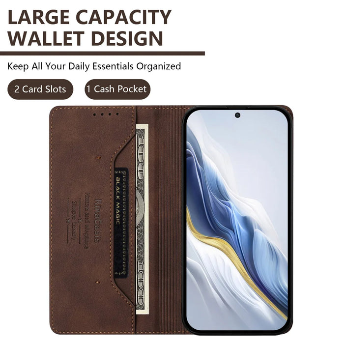 For iPhone 15 Pro Case RINACASIS RC23 RFID Blocking Wallet Stand PU Leather Phone Cover - Brown - 4
