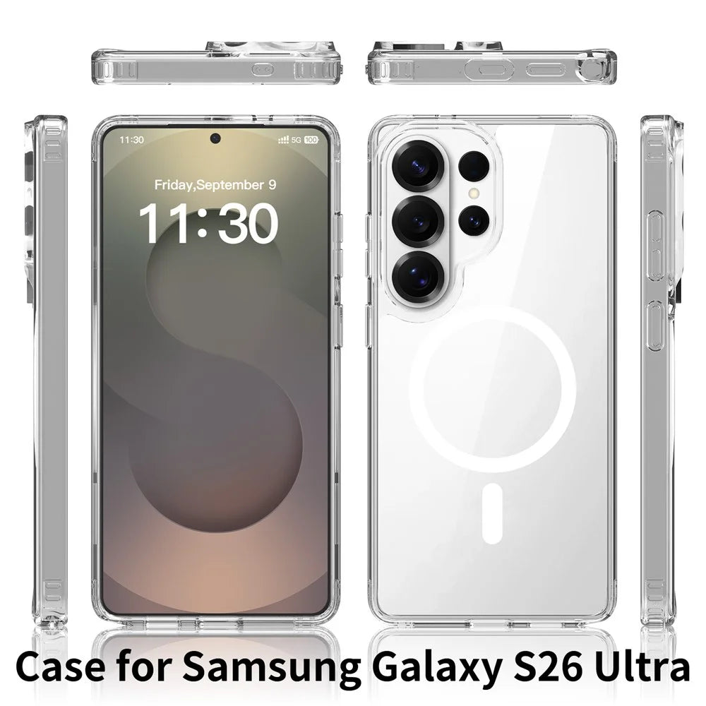 For Samsung Galaxy S26 Ultra Magnetic Case 2.0mm Scratch Resistant TPU + PC Phone Cover - Transparent - 7