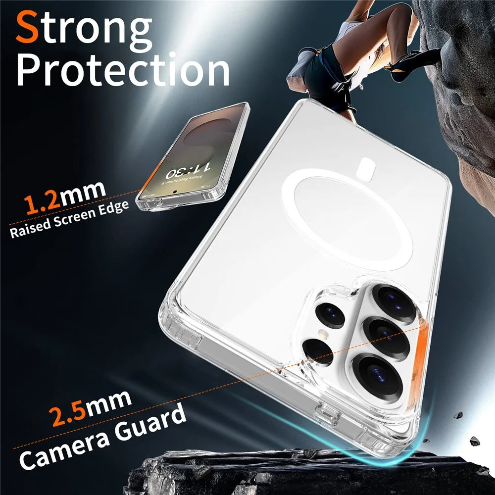 For Samsung Galaxy S25 Ultra Magnetic Case 2.0mm Scratch Resistant TPU + PC Phone Cover - Transparent - 3