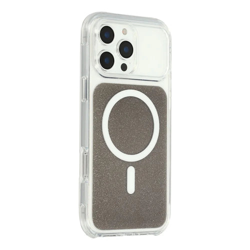For iPhone 16 Pro Case Compatible with MagSafe Clear Glitter Shockproof TPU Acrylic Phone Cover - Black - 1