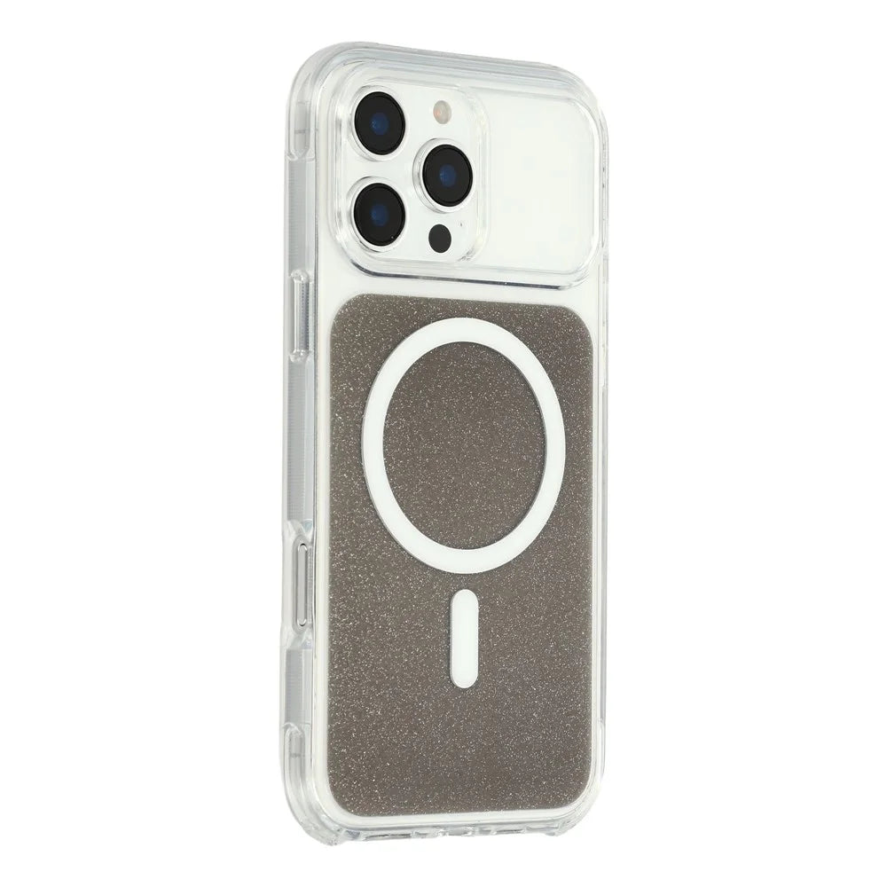 For iPhone 16 Pro Case Compatible with MagSafe Clear Glitter Shockproof TPU Acrylic Phone Cover - Black - 1