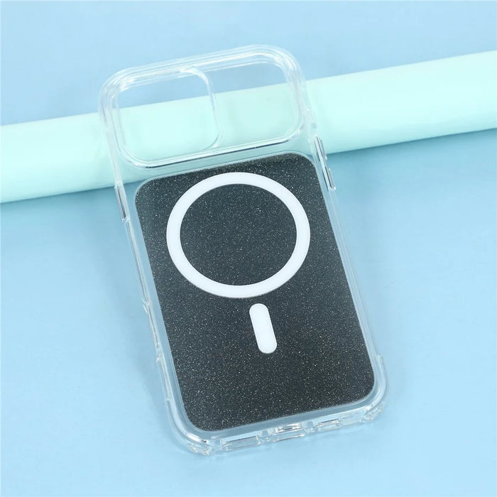 For iPhone 16 Pro Case Compatible with MagSafe Clear Glitter Shockproof TPU Acrylic Phone Cover - Black - 6