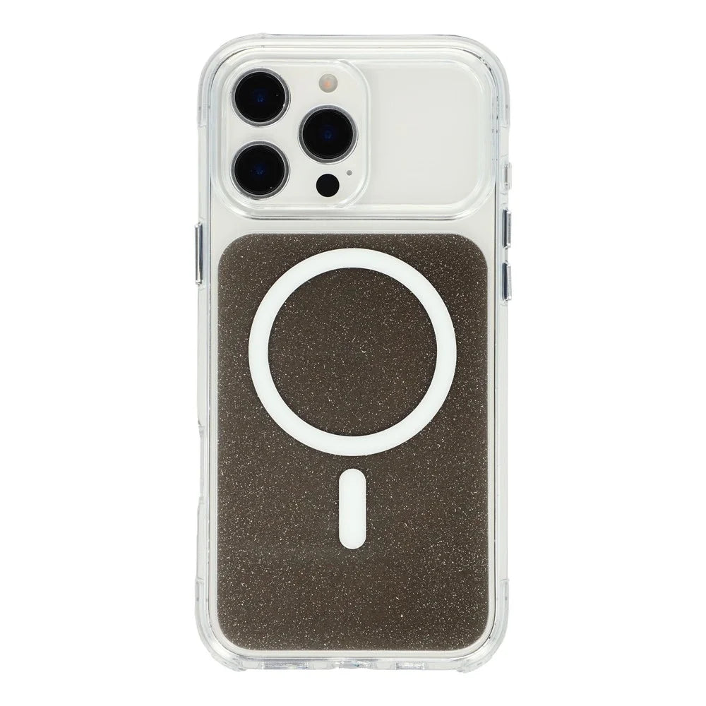 For iPhone 16 Pro Max Case Compatible with MagSafe Clear Glitter Shockproof TPU Acrylic Phone Cover - Black - 2