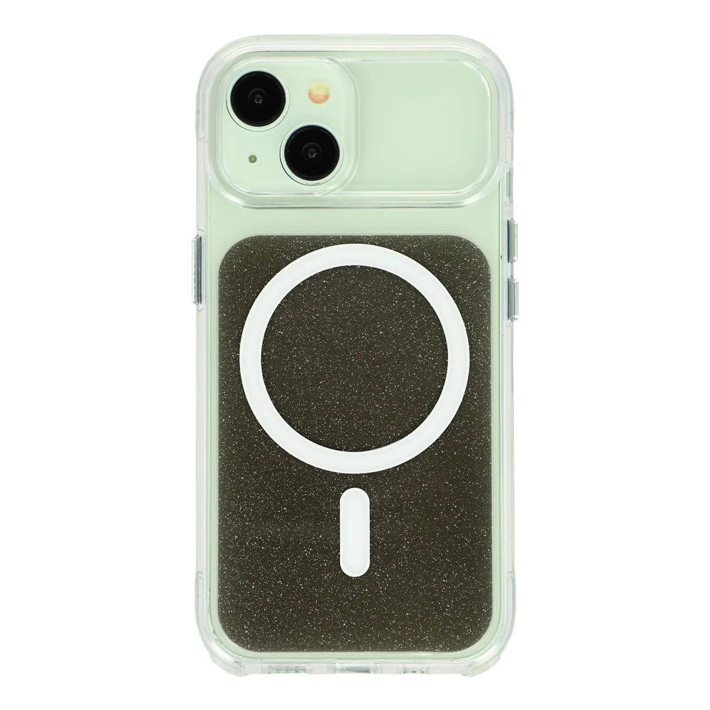 For iPhone 15 Case Compatible with MagSafe Clear Glitter Shockproof TPU Acrylic Phone Cover - Black - 1