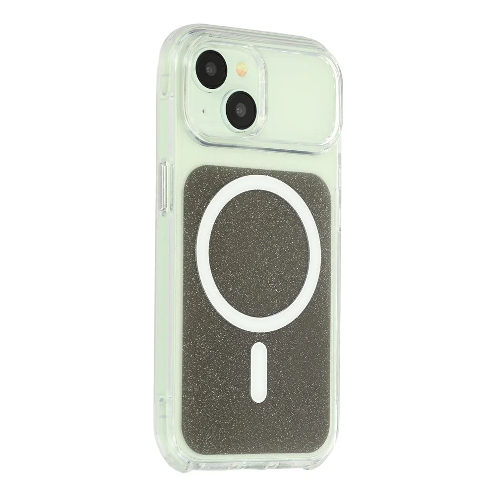 For iPhone 15 Case Compatible with MagSafe Clear Glitter Shockproof TPU Acrylic Phone Cover - Black - 2