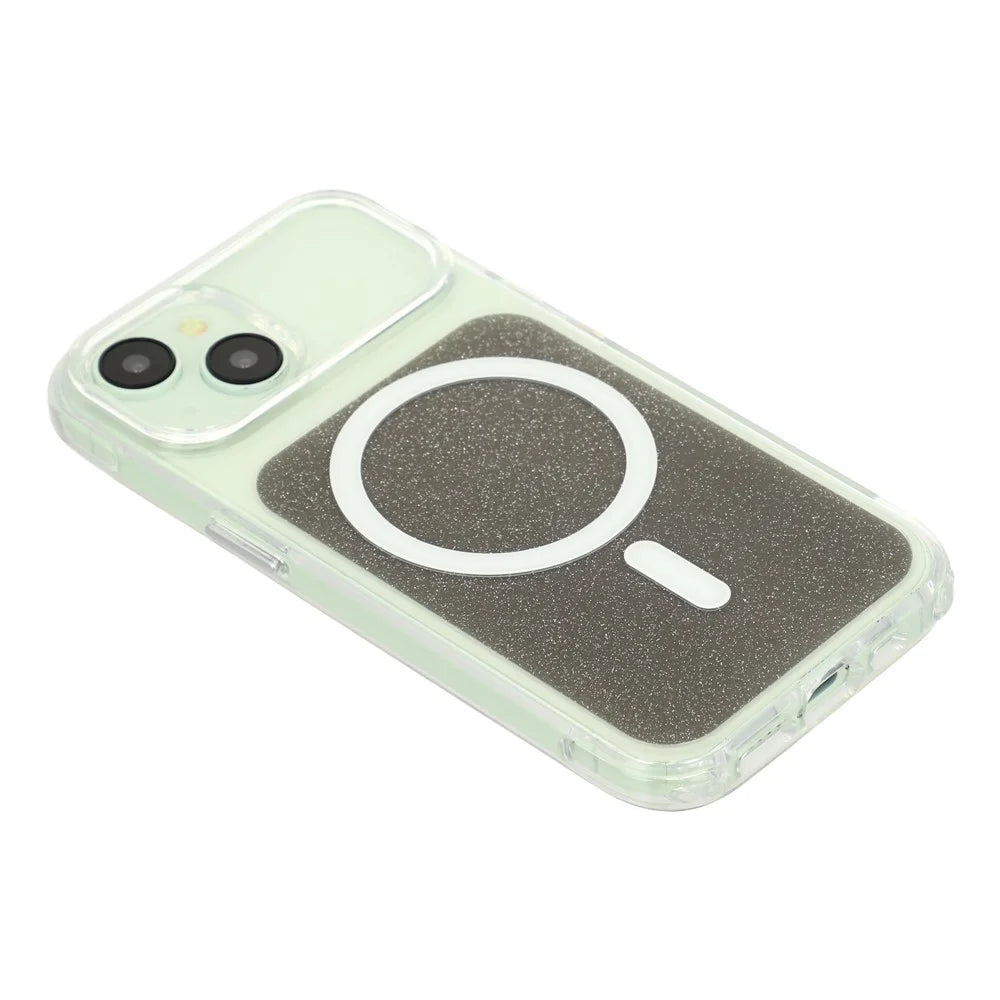 For iPhone 15 Case Compatible with MagSafe Clear Glitter Shockproof TPU Acrylic Phone Cover - Black - 4