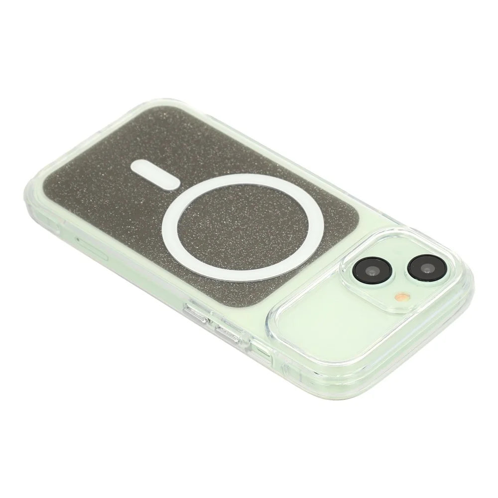 For iPhone 15 Case Compatible with MagSafe Clear Glitter Shockproof TPU Acrylic Phone Cover - Black - 5