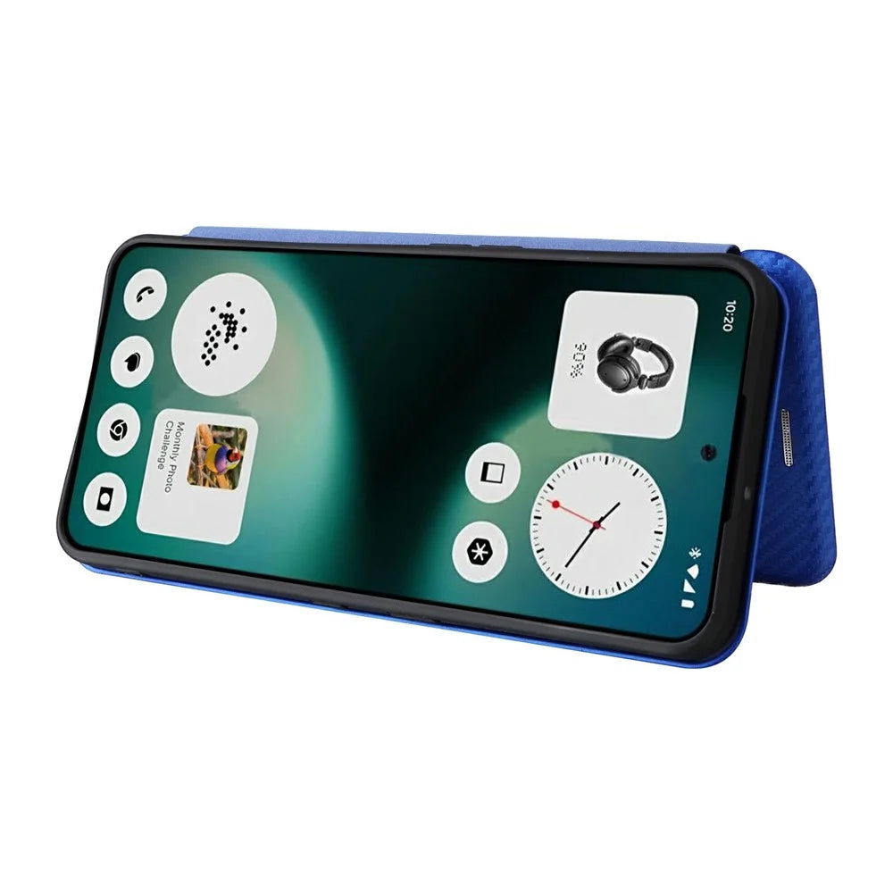 For Nothing Phone (3a) Lite 5G Case Carbon Fiber Texture Drop-Proof PU Leather Phone Cover - Blue - 4