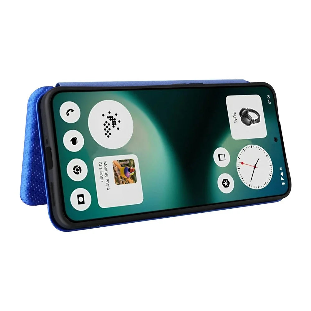 For Nothing Phone (3a) Lite 5G Case Carbon Fiber Texture Drop-Proof PU Leather Phone Cover - Blue - 5