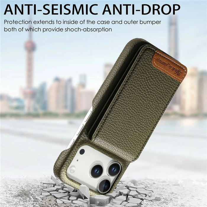 For iPhone 18 Pro Max / 17 Pro Max Case RFID Blocking Card Holder Litchi Texture Leather Back Cover - Midnight Green - 6